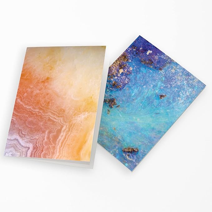 All Occasion Abstract Greeting Cards Boxed Set - 24 Blank Just Because or Thank You Cards w/White Envelopes - Marbled Agate Designs on High-Quality Card Stock by RitzyRose (Mixed Gemstones)