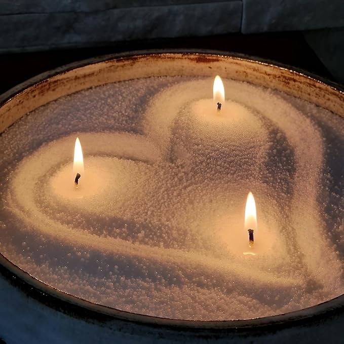 Niceme Snow Pearled Candles - 12Oz Customized Powdered Candle Sand Pourable Refillable White Pearled Candle Wax Long Lasting All Natural for Halloween Thanksgiving Christmas Wedding Party (No Wick)