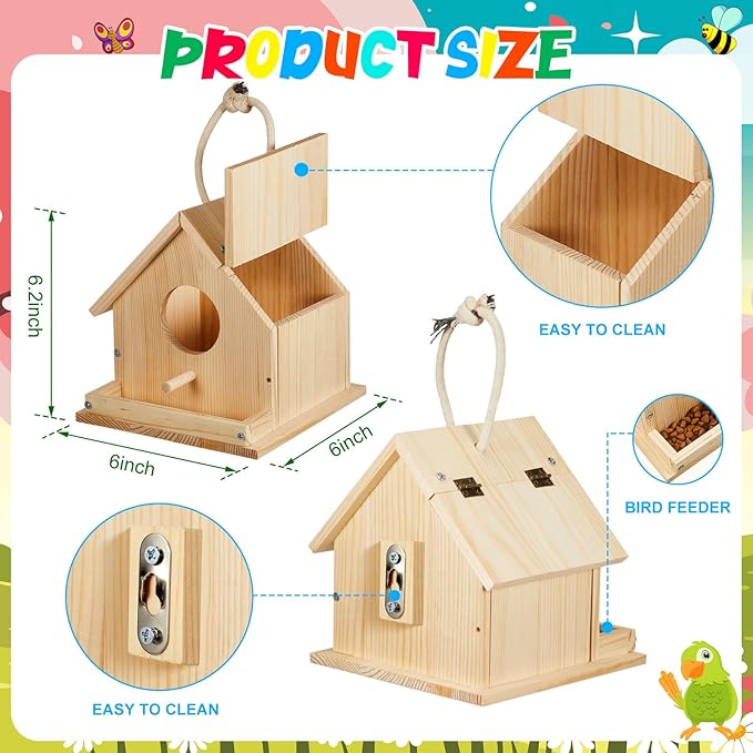 Liliful 1 Sets Wooden DIY Birdhouse Kit Unfinished Bird Houses with Paints and Paintbrushes Bird Feeder Craft Arts for Boy or Girl Classroom Activity and Christmas Kids Wooden Craft Gifts