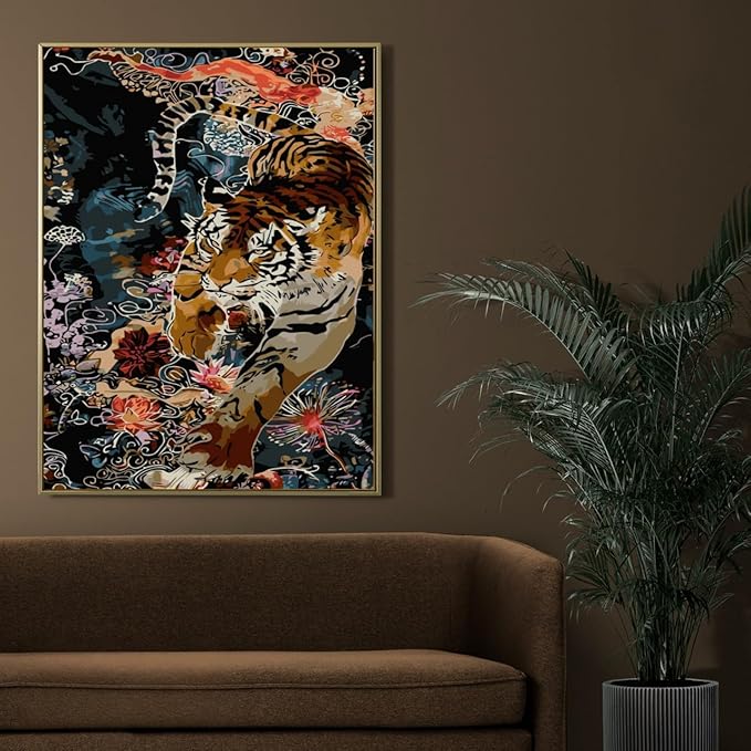 BYGFHLYW Paint by Numbers Kit for Adults Beginners, Animal Tiger Easy Adult Paint by Number Kits On Canvas, DIY Acrylic Oil Painting Kits for Home Wall Decor 12x16Inch