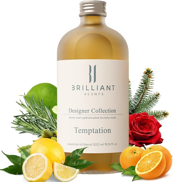 Brilliant Scents Temptation Fragrance Oil 120ml - Premium Diffuser Oil for Home, Office, Hotels - Long Lasting, Plant-Based, Meets IFRA Standards, USA-Made - Citrus, Fir, Musk
