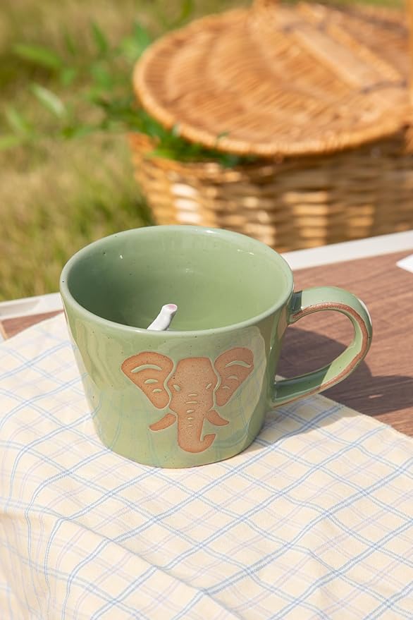 DIHOclub Elephant Coffee Cup Ceramic 3D Wild Animal Inside Mug,Cute Cartoon Handmade Figurine Mugs,Holiday and Birthday Gift for Coffee Milk Tea Lovers,12 O(Green Elephant)