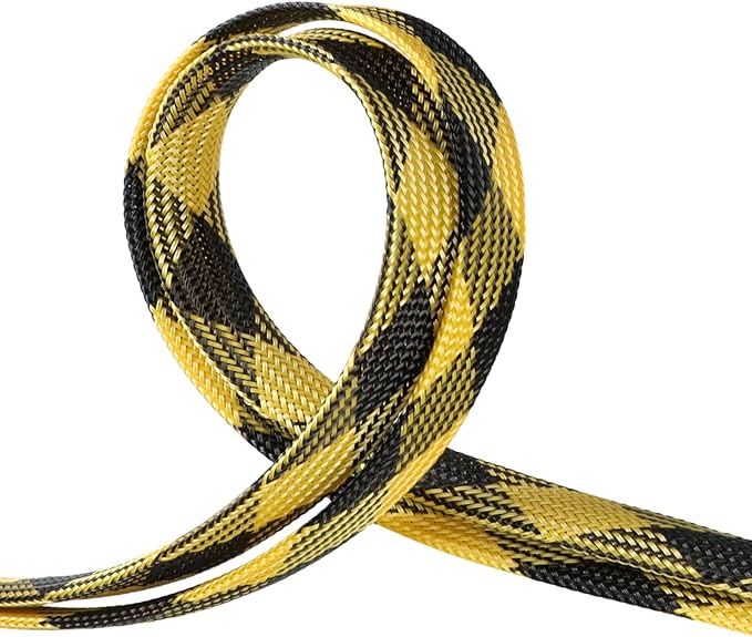 Braided Wire Loom Sleeve - Pet Proof Chew Resistant Cable Wrap, High Density Expandable Cable Sleeving for Automotive Wire Harness & PC Computer Case 16.4ft (Black Yellow, 10mm (3/8"))
