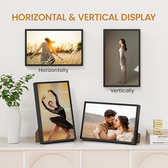 7x11 Aluminum Metal Picture Frame,Tempered Glass Black Photo Frame 7x11 for Family Photo,Posters,Art,Document to Wall Mount Horizontally or Vertically