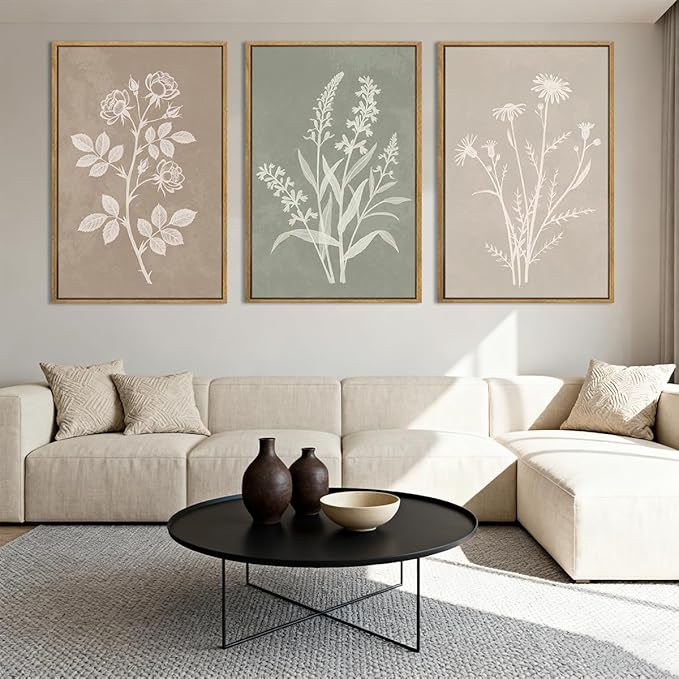 Anyzal Neutral Botanical Wall Art Boho Plant Artwork Farmhouse Floral Painting for Living Room Bedroom Dining Room 16x24 Inch Set of 3