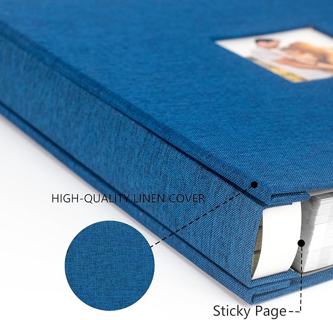 Photo Album Self Adhesive Pages for 4x6 5x7 8x10 Pictures Magnetic Scrapbook Photo Albums with Sticky Pages Books with A Metallic Pen for Baby Wedding Family 13.2x12.8 Blue 120 Pages