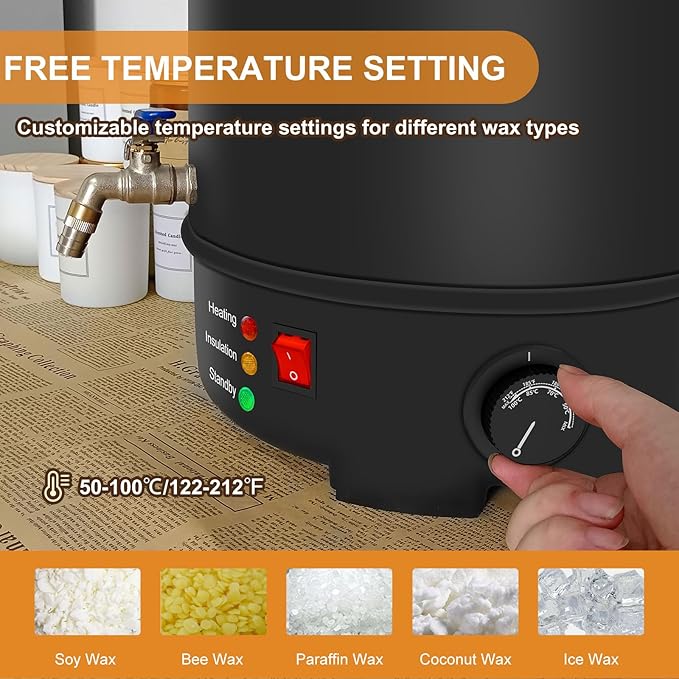 Leerie 20Lbs Commercial Wax Melter for Candle Making, L10 Extra Large Electric Wax Melting Pot Kit for Candle Making Business with Heating Core Brass Spout & Temp Control & Heat Resistant Handle
