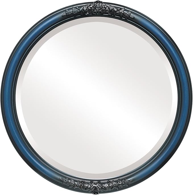 OVALCREST Round Beveled Wall Mirror for Home Decor - Contessa Style - Royal Blue - 20x20 Outside Dimensions