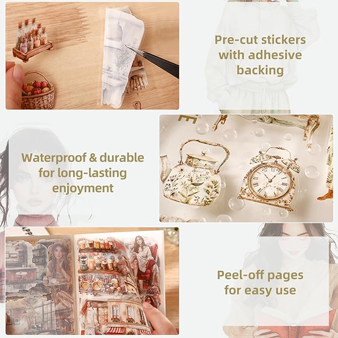 Snycler 2 Books for Girls Journaling People Stickers for Scrapbooking 480 Pre-Cut Pet Transparent Stickers for Journaling Scrapbooking Supplies