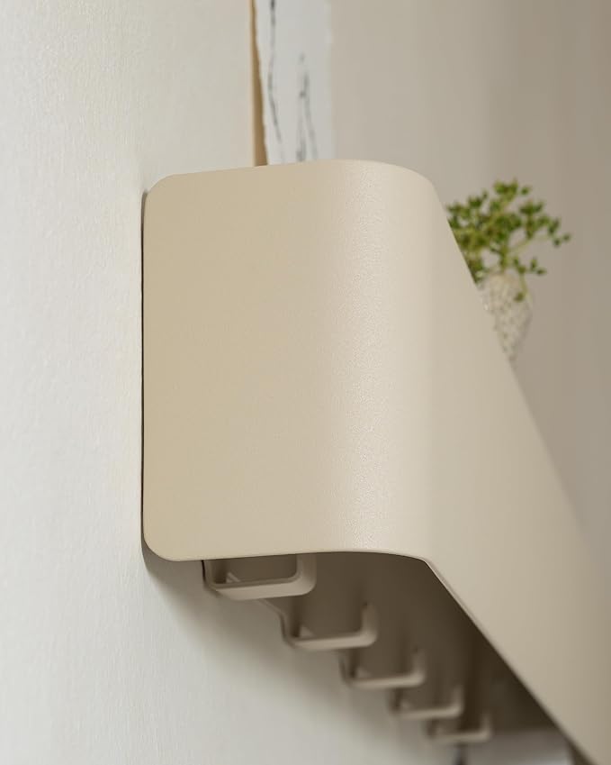 Kazai.®️ Coat Rack Wall Mount with Shelf 'Tone' | Modern Design Coat Hanger with Hidden Hooks and Storage | Hat Rack with Shelf in Metal | Wall-Mounted Purse Organizer | Taupe