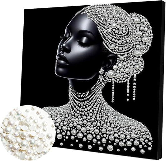 DIY Pearl Painting Kit with Wooden Frame, 3D Plastic Pearl Gemstone Ocean Art Craft for Adults Beginners, Diamond Art Kits for Adults, Home Wall Decor Ready Gift for Women(Woman)(30 * 30cm)