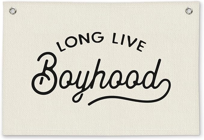 Long Live Boyhood Minimalist Boys Room Decor - Linen Banner Wall Hanging Canvas Banner Flag Decor for Toddler Boy Bedroom Nursery Playroom