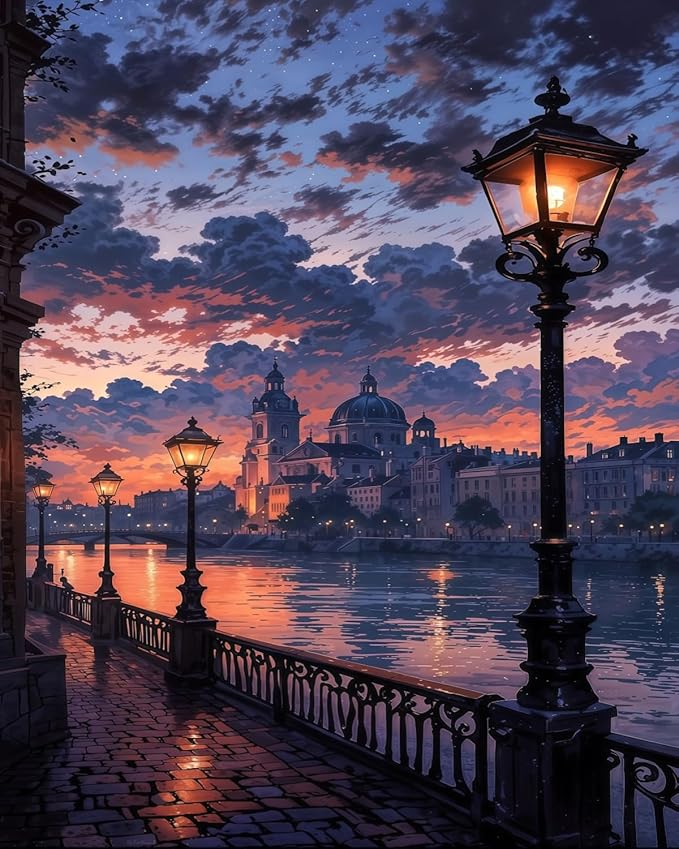 Paint by Numbers Kit for Adults Beginner,Riverside Castle Easy Paint by Number Kits Canvas Without Framed,Sunset Sky DIY Acrylic Oil Painting Adults Paint by Numbers Kits for Home Decor 16x20 Inch