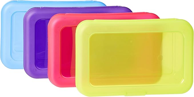 Amazon Basics Large Pencil Cases - Durable Plastic School Supply Pencil Box - Multi-Color Student Organization Cases for Office, College & Classroom Supplies (Pack of 48)