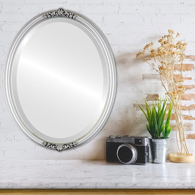 OVALCREST Oval Beveled Wall Mirror for Home Decor - Contessa Style - Silver Spray - 22" x 18"