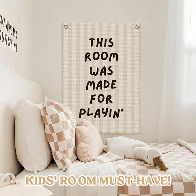 Playroom Decor Wall Banner,This Room Was Made For Playin,Playroom Sign Wall Hanging Banner Flag for Nursery,Playroom,Classroom, 18x25 Inch