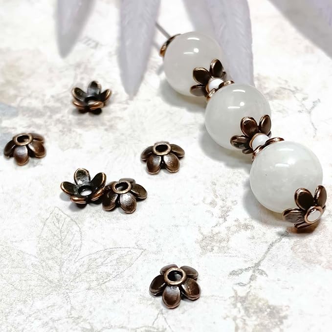 Heather's cf Copper Petal Bead Caps Antique Silver Spacer Bead Caps for Bracelet Necklace Earrings Jewelry Making Supplies Findings Fit 10-12mm Round Beads 500Pcs
