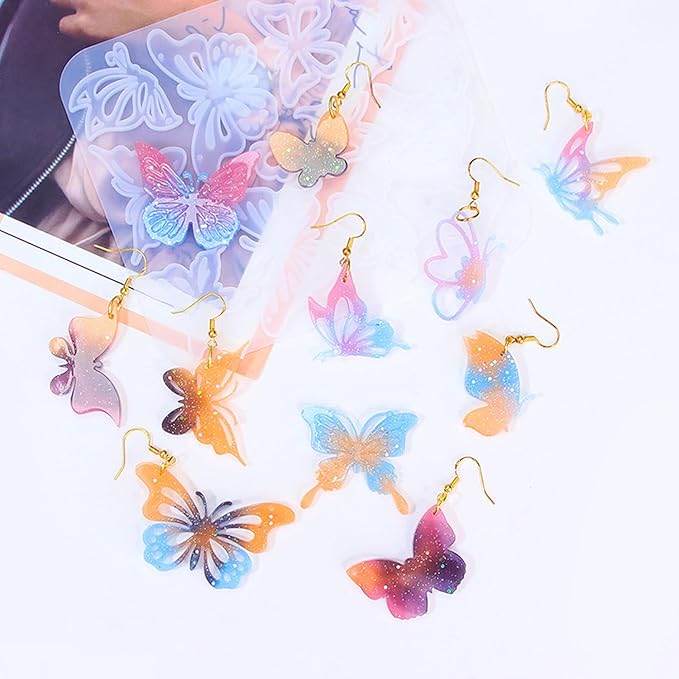Resin Earring Molds, 2Pcs Butterfly Silicone Molds Keychain Pendant Molds Silicone Molds for Resin Jewelry, DIY Art Craft (B)