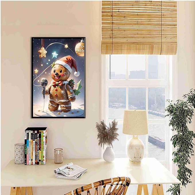 Framed Canvas Wall Art festive gingerbread character Funny Christmas Poster Trendy Christmas Decor 20x30in Metal blackFramed