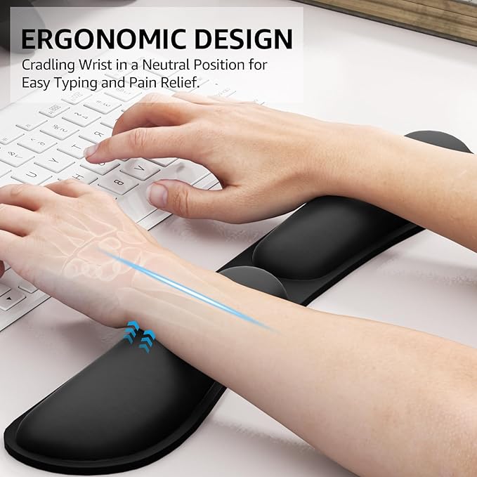 KTRIO Ergonomic Keyboard Wrist Rest, Memory Foam Wrist Rest for Computer Keyboard, Non-Slip Rubber Base for Easy Typing & Pain Relief