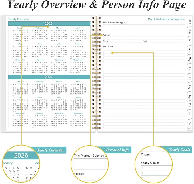 2026 Daily & Monthly Planner - One Page Per Day, Daily Planner from January 2026 - December 2026, Planner 2026 with 12 Monthly Tabs, 8.5" x 11", Rose Flower