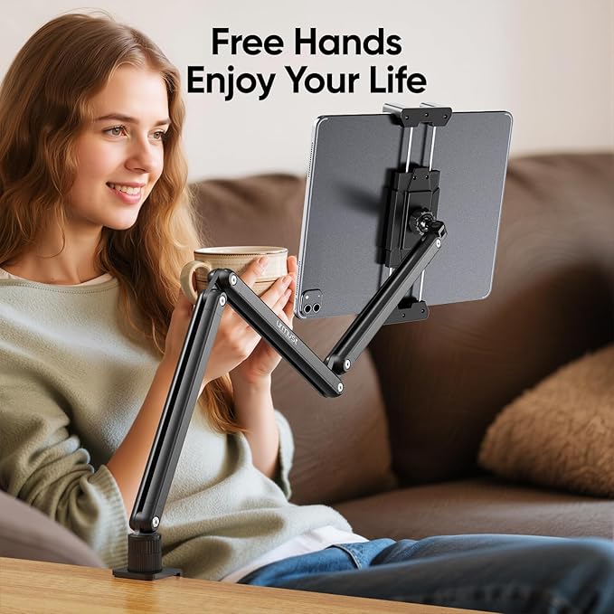 Urmust Portable Monitor Stand 15.6", iPad Stand for Desk, Portable Monitor Holder up to 18.5" Holds, Adjustable Desktop Tablet Arm Mount, Apple iPad Holder for Desk, for 4.7"-12.9" i Pad Pro/Air/Mini
