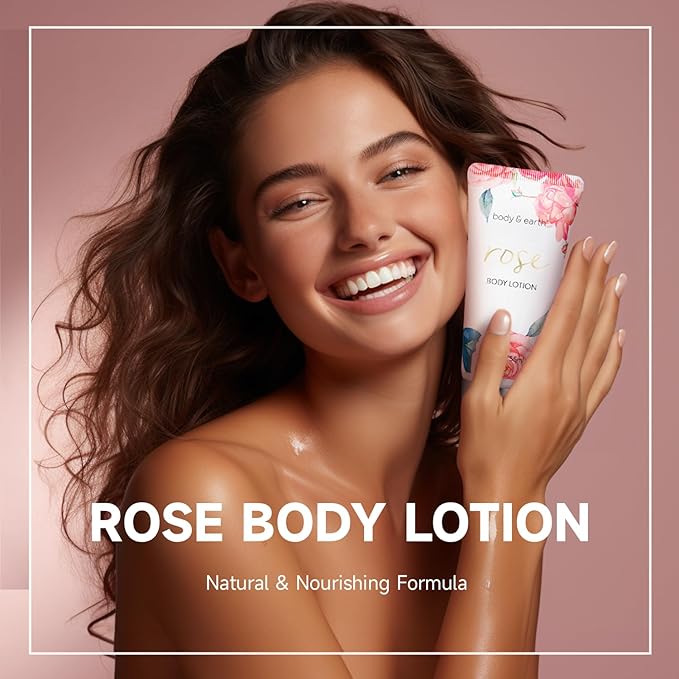 Bath and Body Gift Set for Women, Body & Earth 5 Pcs Rose Spa Gifts for Women, Self Care Kit, Lotion Set for Her,Mothers Day Presents for Mom
