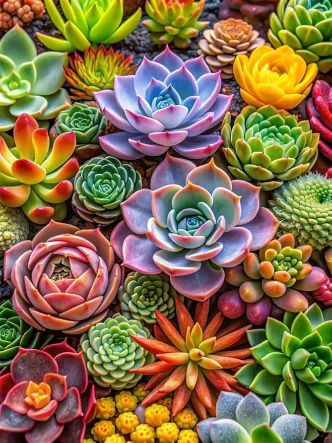 NWQZBYHT 5D Diamond Painting Kits for Adults,Succulents Diamond Art Kits for Adults,Round Full Drill Diamond Dots DIY Succulents Plant Gem Painting for Beginner Picture Crafts Home Wall Decor 12x16 In