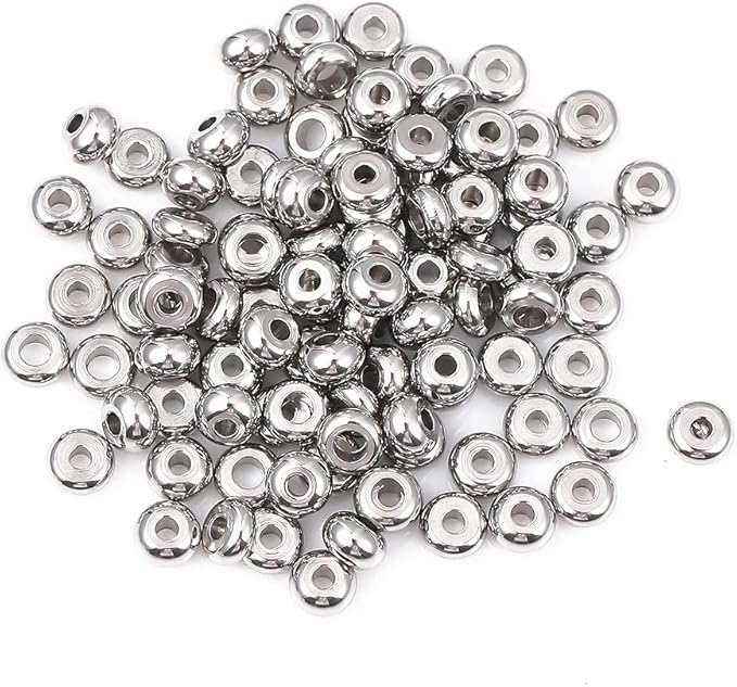 Stainless Steel Spacer Beads 5x3mm Rondelle Loose Charm Caps Beads for DIY Jewelry Making 100pcs with 1.5mm Hole
