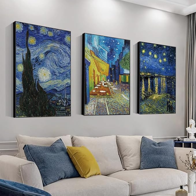 ARTFEB Large Framed Blue Wall Art,Starry Night Vincent Van Gogh Art Reproduction,Impressionism Aesthetic Canvas Prints Artwork,Giclee Canvas Wall Art Stretched and Framed for Living Room Home Office