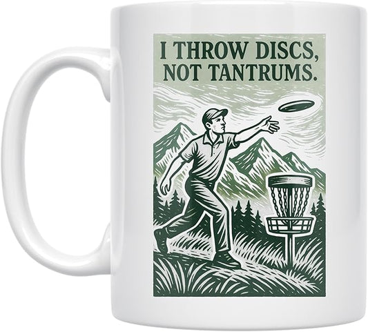 Disc Golf Aesthetic - Players - 11 oz White Ceramic Coffee Mug - Retro Mountain Print