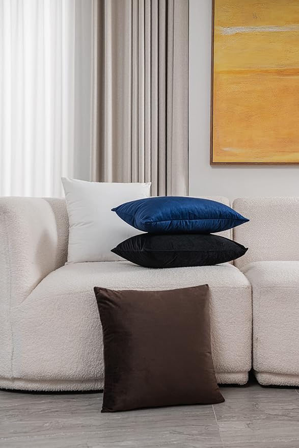Decorative Pillow Cases 18x18 Chocolate Brown: 2 Pack Cozy Soft Velvet Square Throw Pillow Covers for Farmhouse Home Decor