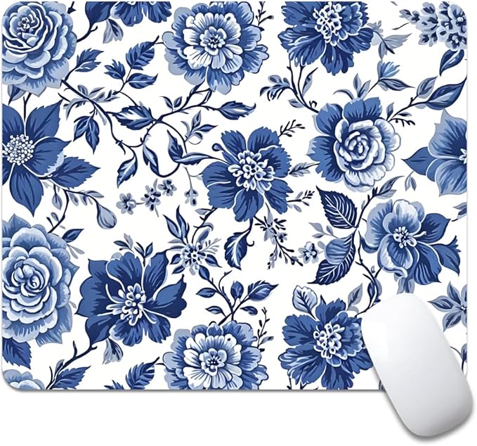 Blue & White Rose Floral Texture Mouse pad, Square Waterproof and Anti Slip Mouse pad for Office laptops