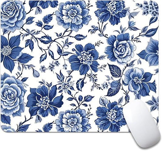 Blue & White Rose Floral Texture Mouse pad, Square Waterproof and Anti Slip Mouse pad for Office laptops