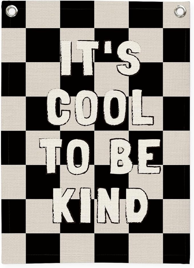 Kids Room Decor,Black and White Classroom Checkered Decor,Be Kind Inspirational Office Decor,Linen Canvas Wall Hanging Flag for Nursery Playroom Classroom 18x25 Inch