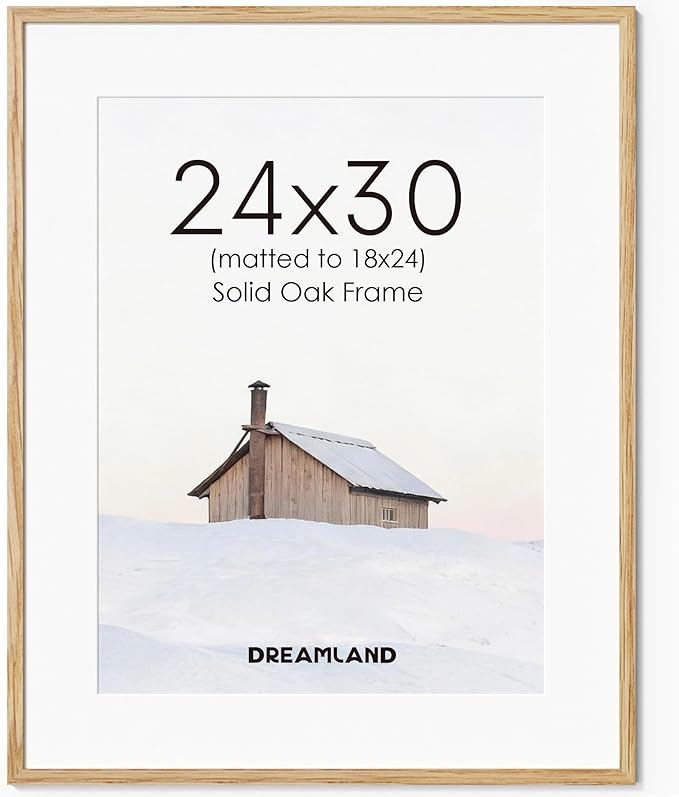 Dreamland Natural Oak Wood Picture Frame 24x30, Wooden Poster Frame with Mat for 18x24, 24 x 30 Matted Picture Frames with Tempered Real Glass for Wall Art Photo and Prints, Oak Color, Set of 1