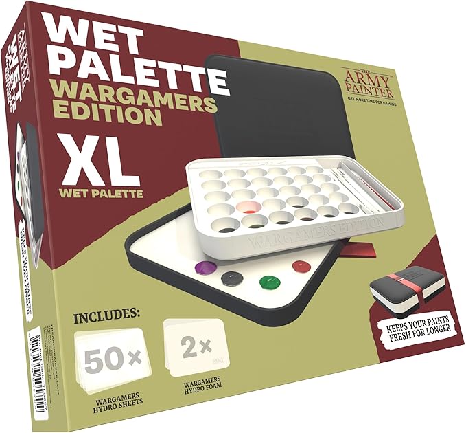 The Army Painter Wargamers Edition Wet Palette, XL Palette for Acrylic Paints Set Including 50 Hydro Sheets, 2 Hydro Foams and Free Painting Guide, for Miniature Painting