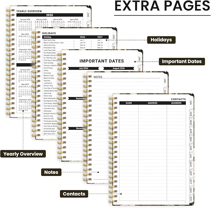 2026 Planner, Weekly and Monthly Calendar Planner for Women, Jan 2026 - Dec 2026, Hardcover Planning Agenda book with Tabs, Spiral Bound, Inner Pocket, Perfect for School Office Supplies, 6.3" x 8.5" - Wild Rose