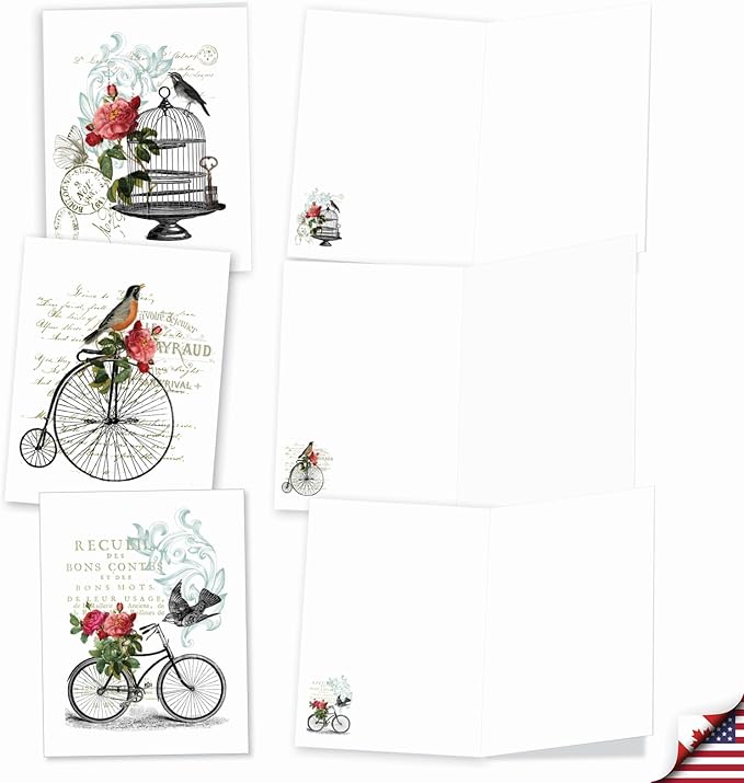 The Best Card Company - 20 Blank Notes with Envelopes - All Occasion Animal Assortment (10 Designs, 2 Each) - Vintage Blooms AM3515OCB-B2x10