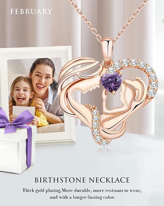 Mothers Day Gifts for Mom - Rose Heart Necklaces for Women, 925 Sterling Silver Birthstone Jewelry to My Wife Necklace, Birthday Gifts for Mother Grandma Girlfriend Her