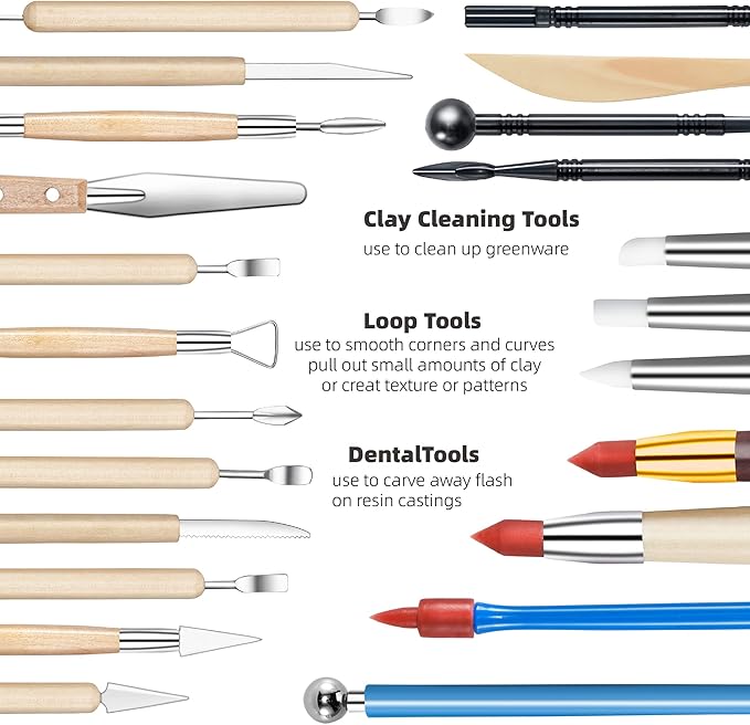 TEMONTIAN Clay Sculpting Tools Kit，Pottery Tools Kit，Clay Tools，Air Dry Clay Tools，44Pcs Double Sided Polymer Clay Tools for Adults,with Upgraded Carrying Case