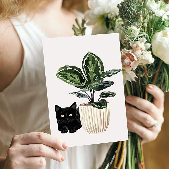 Whaline 36 Pcs Botanical Black Cat Greeting Cards Blank Note Cards 6 style Blank Note Card with Envelope Stickers for Party Invitations, 4 x 6 Inch