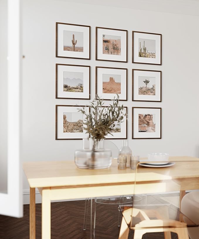 HAUS AND HUES Walnut Oak Wood 12x12 Picture Frames - Set of 25, Square Frames with Mat, Premium Frames for Gallery Wall Displays (12x12 in, Walnut, Set of 25)