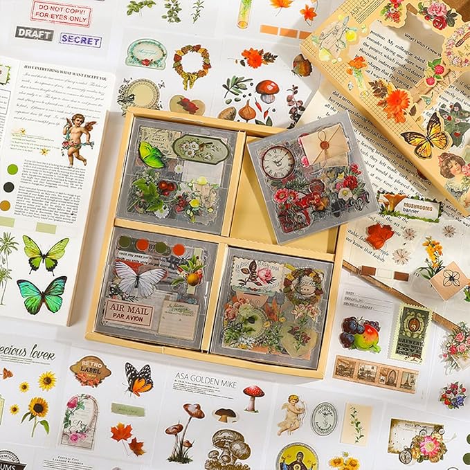 700Pcs/100Sheets Vintage Nature Stickers for Junk Journal Supplies, Retro Flower Butterfly Plant Decorative Stickers, DIY Crafts Phone Cases Laptops Calendars Notebook (Forest Adventure)