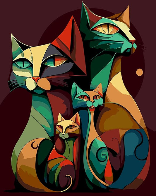 Adult Digital Painting Kit,Animal Digital Painting for Home Wall Decoration and Gifts,Abstract Four Black Cats Beginner DIY Acrylic Watercolor Oil Painting (16x20 inches)