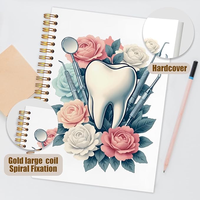 WUCHJ Dentist Gifts Notebook, Dental Hygienist Assistant Gifts Journal, Floral Tooth Spiral Notebook Journal for Note Taking, Dentist Office Supplies, 5.5x8.3 Inch