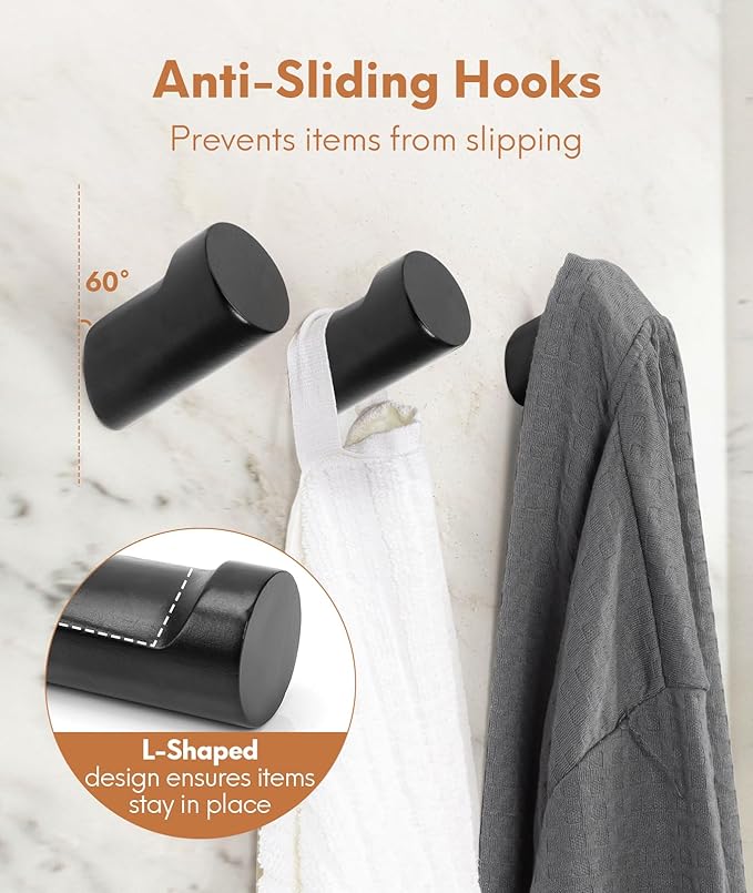 Wood Wall Hooks for Hanging, 4 Pack Hat Hook for Walls, Coat Hook Wall Mount, Backpack Hooks for Walls, Bathroom Towel Hanger (Black)