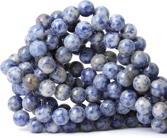 35PCS 10mm Natural Blue White Sodalite Gemstone Round Loose Beads for Jewelry Making 1 Strand 15"
