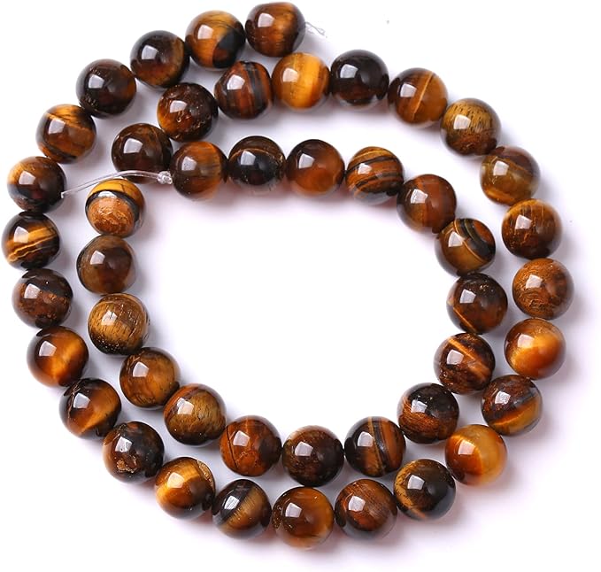 8MM Natural Stone Yellow Tiger Eye Stone with Iron Mine Beads for Jewelry Making DIY Bracelet 2 Strands 90PCS