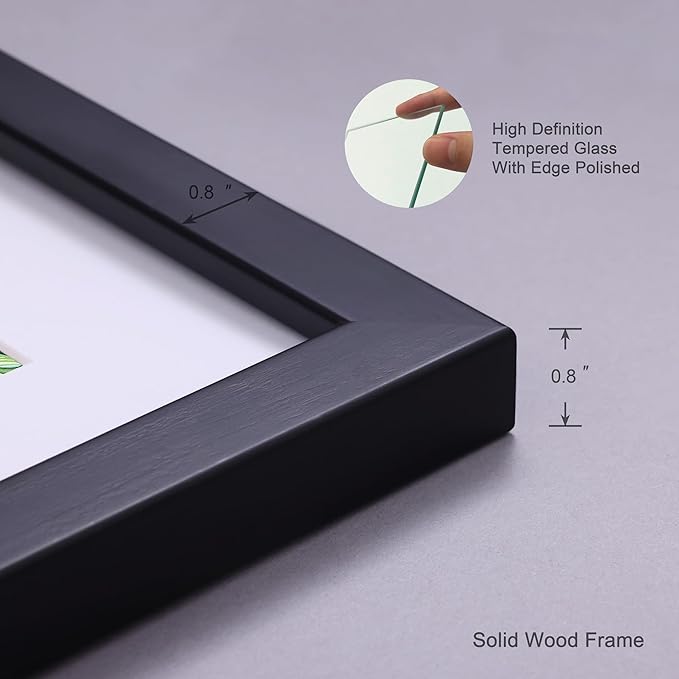 8x10 Picture Frame Set of 4 Made of Solid Wood Photo Frame with Real Glass for Pictures 5x7 with Mat or 8x10 without Mat, Wall Mount or Tabletop Gallery Photo Frames in Black